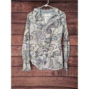 Cino Womens 100% Cotton Paisley shirt Size M contrast cuffs, button up, beachy
